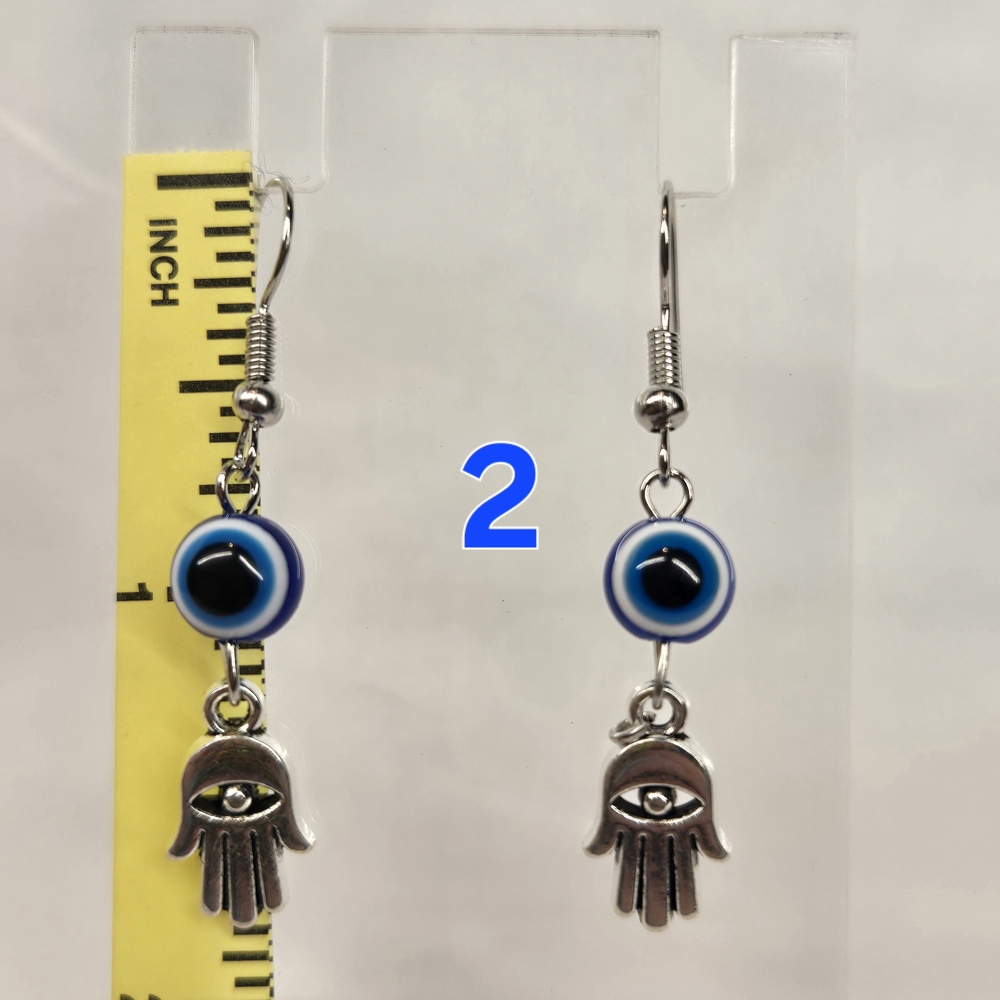 Mystic Silver Hamsa Earrings with Blue Beads